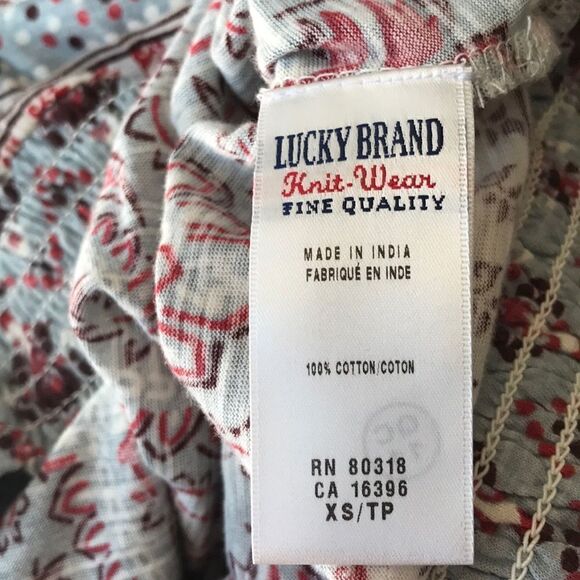 Lucky Brand boho style gray/brown/red print top XS - Picture 8 of 8